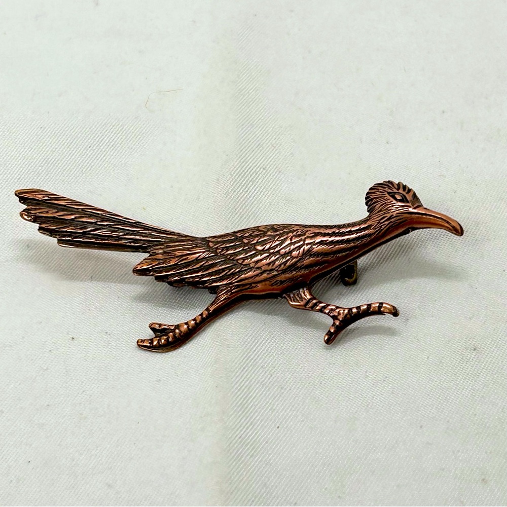 Vintage Copper Roadrunner Brooch - image 1